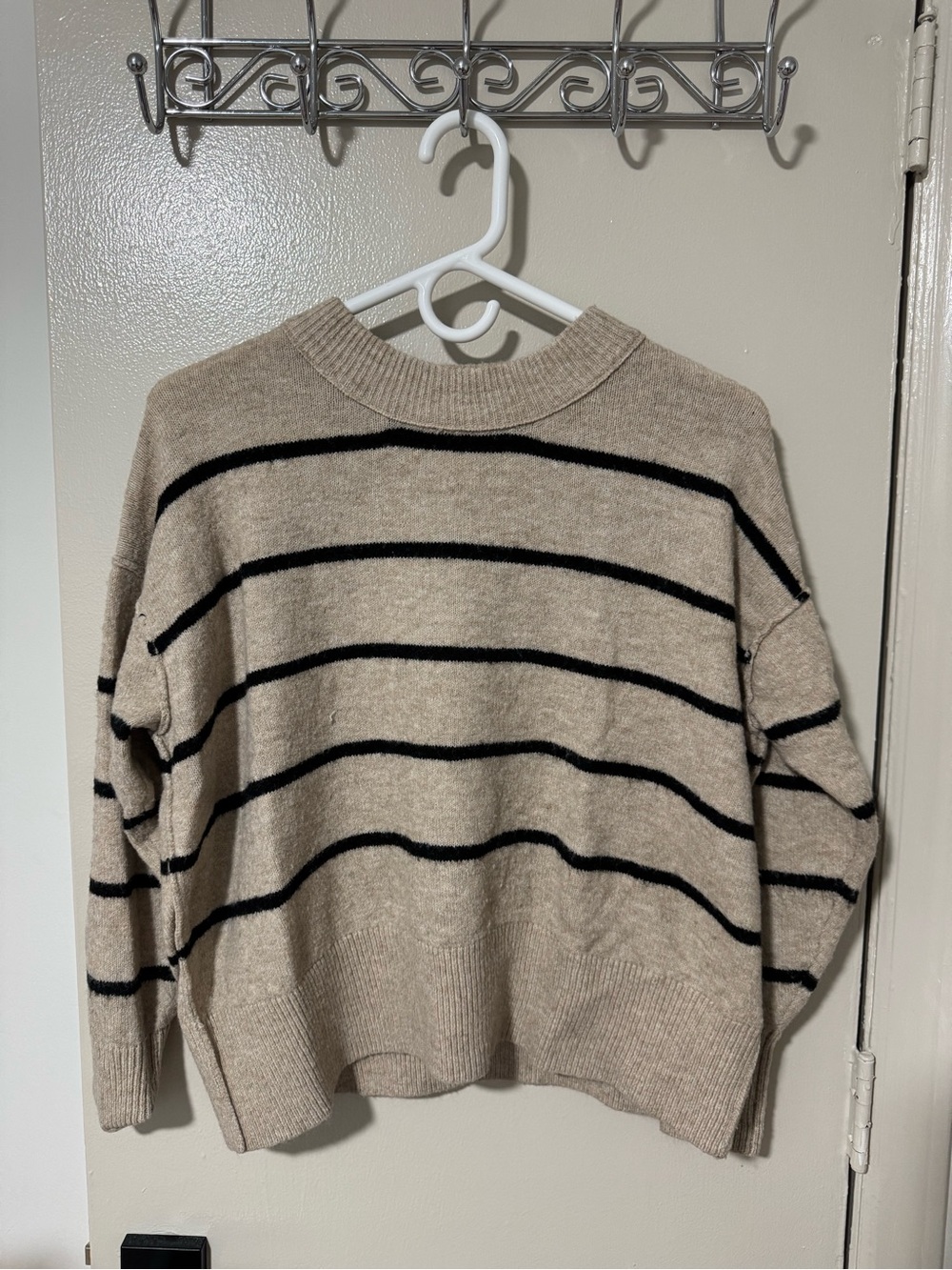 Jessica Simpson Beige Crewneck Sweater with Black Stripes